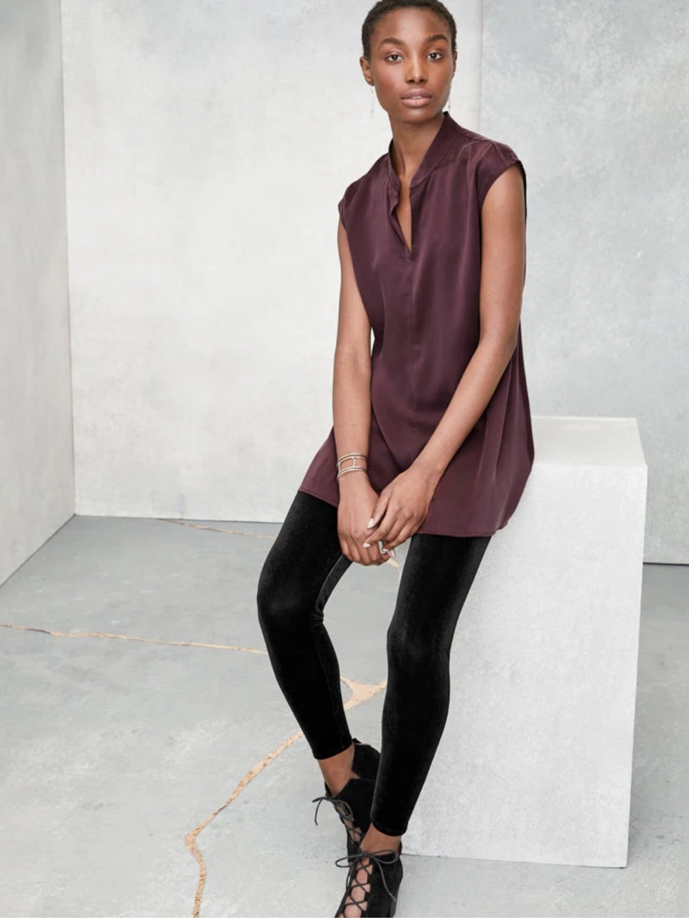 Eileen Fisher Stretch Velvet Ankle Leggings Black Size Large New NWT Holiday